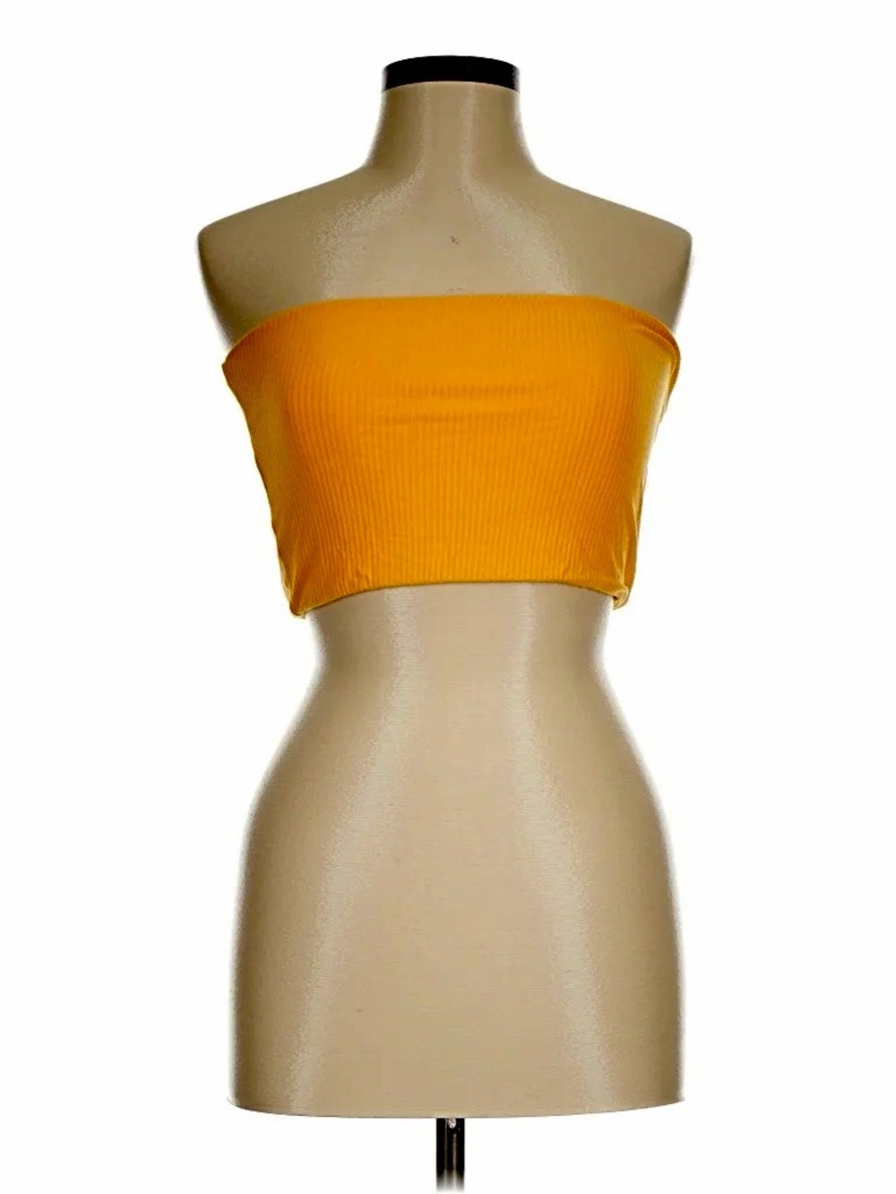 Topshop Yellow Ribbed Strapless Tube Crop Top